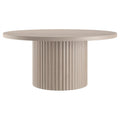Henn&Hart 32' Fluted Round Wooden Pedestal Low-Profile Coffee Table with Ribbed Pedestal Base for Living Room, Family Room, Office, or Apartment, Beech White