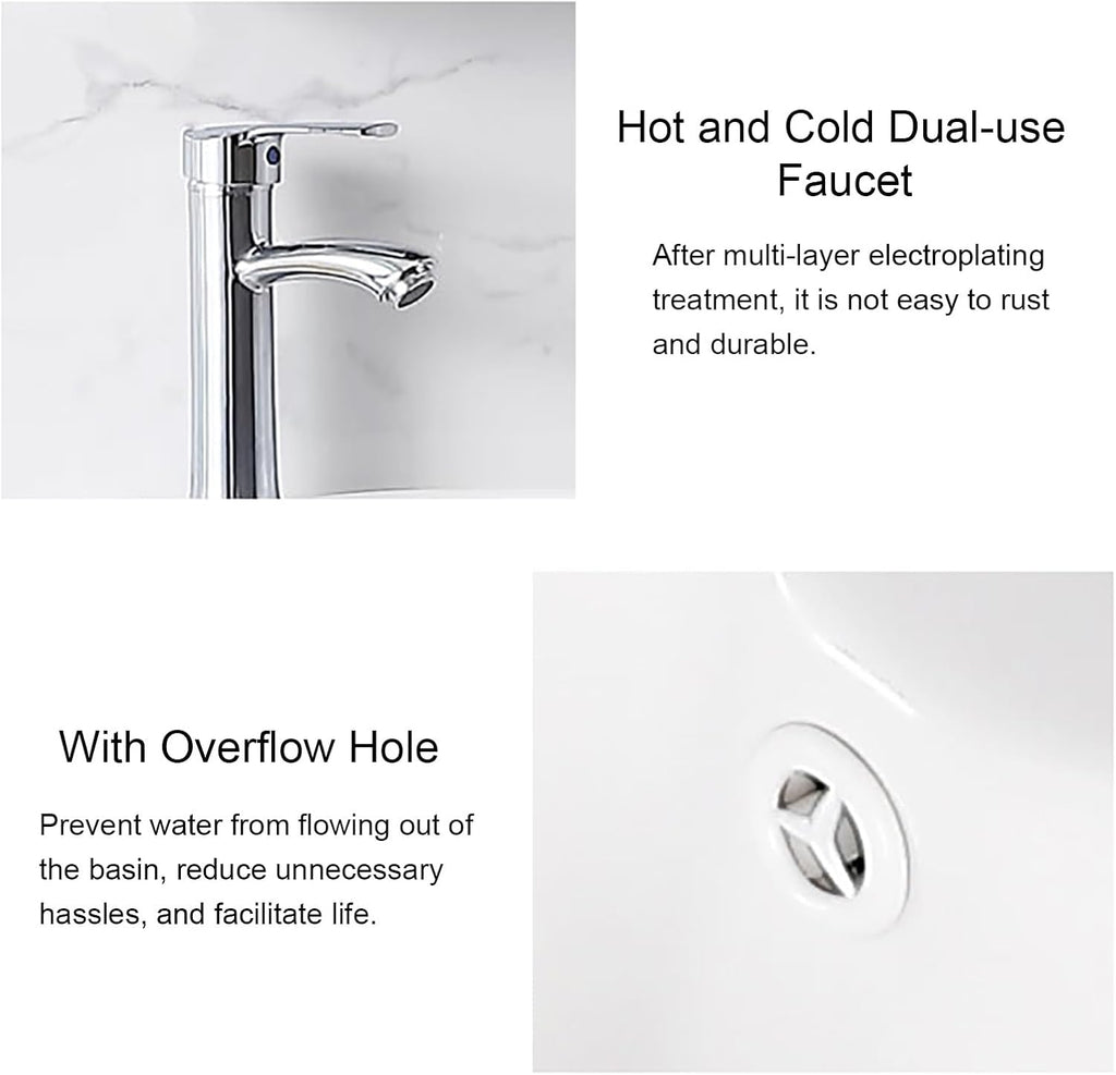 Small Wall Mount Corner Sink with Storage Shelf, Ceramic Bathroom Basin Sink with Bracket and Drain Kit, for Home Kitchen Patio Laundry Room(38x38x45cm)