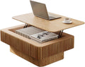 Lift Coffee Table with Storage & Adjustable Height, Solid Wood Coffee Table Fluted Center Table Accent Tea Table or Living Room, Apartment, Office (38.6' Natural)