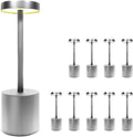 10 Pack - Silver Rechargeable Cordless Table Lamps, Portable LED Desk Lamps, Dimming 5000mAh Rechargeable Battery Powered LED Lighting for Restaurant,Bar, Bedroom, Outdoor, Party