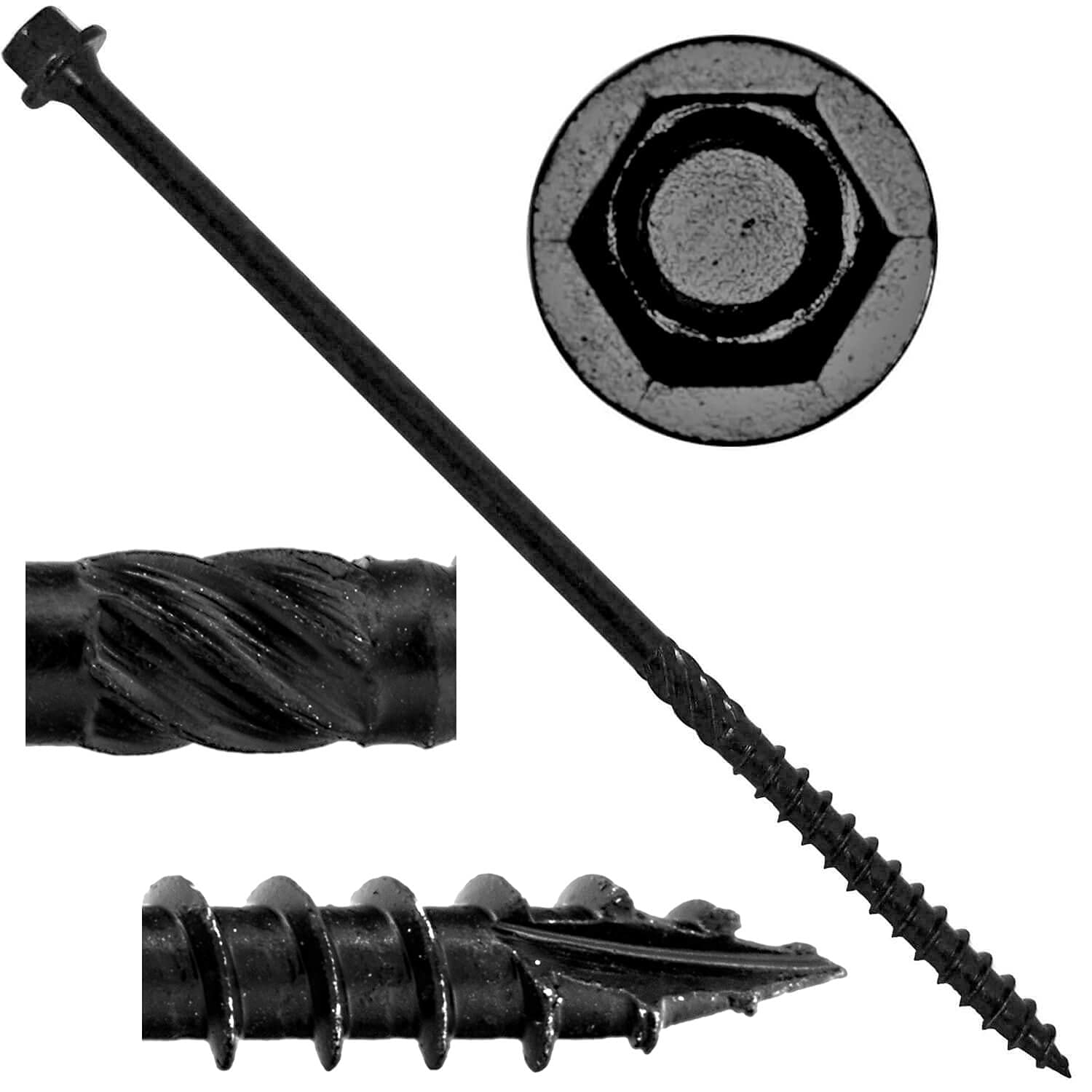 Jake Sales #14 X 6 Heavy Duty Black Timber/Log/Landscaping Wood Screws - Exterior Coated Heavy Duty Screws. 1 x Full Box - 550 Screws