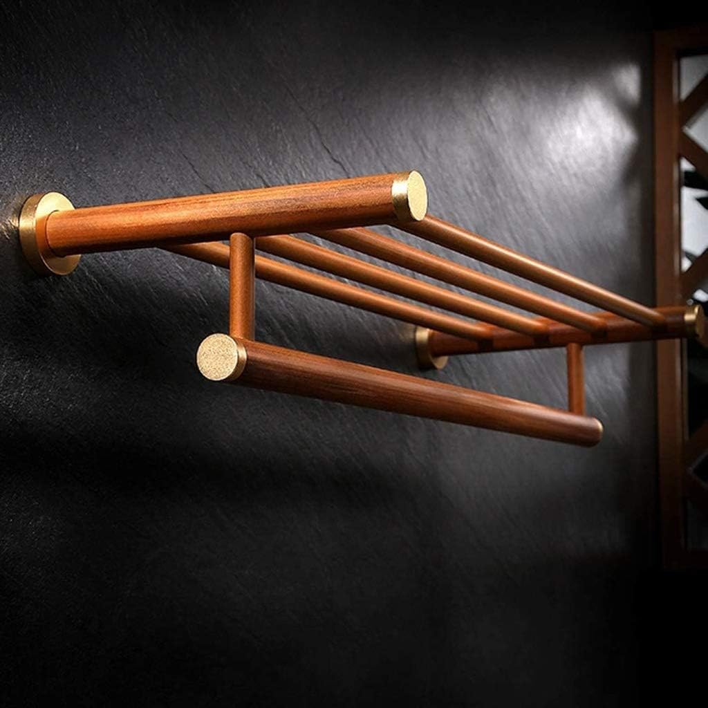 Solid Wood Bathroom Shelf with Towel Bar,Wall-Mounted Towel Holder Organizer Towel Shelf Storage Rail for Bathroom Kitchen
