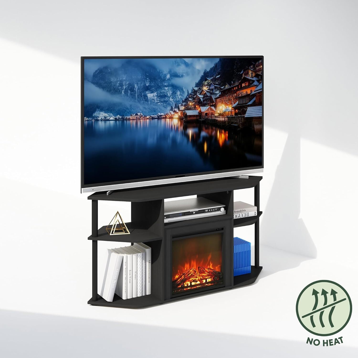 HomeStock Electric Fireplace TV Stand - Corner Entertainment Center for TVs up to 55 Inch Americano/Corner with Tube