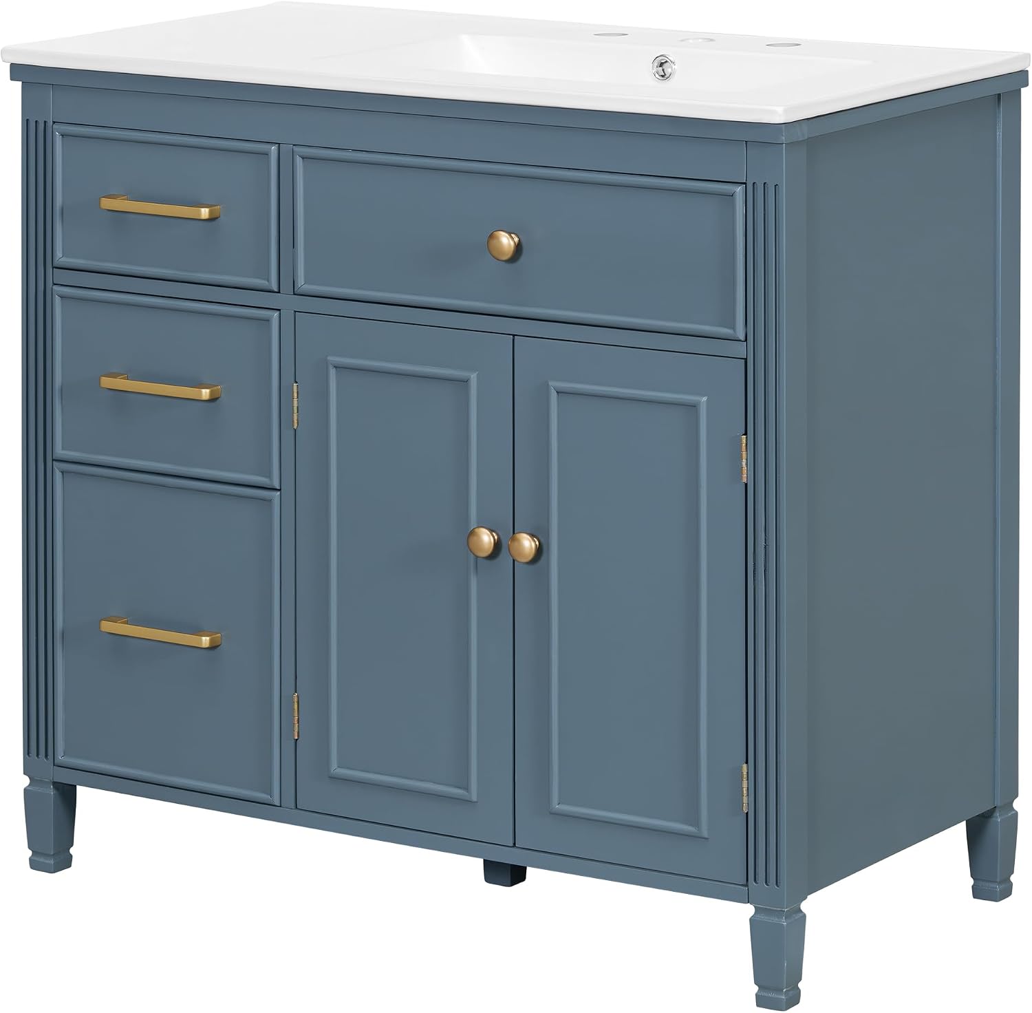 36' Bathroom Vanity with Ceramic Sink Set Combo, Tip-Out Drawer, Storage Cabinet Organizer with 2 Doors and Adjustable Shelf, Gray Blue