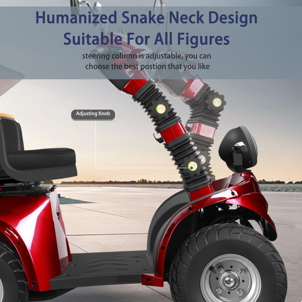 Heavy Duty 4 Wheels Mobility Scooter, All Terrain Electric Mobility Scooters for Seniors and Adults, 1000W Motor, Fat Tire, Adjustable Handle and Seats, 500lbs Capacity, 31-36 Miles of Range