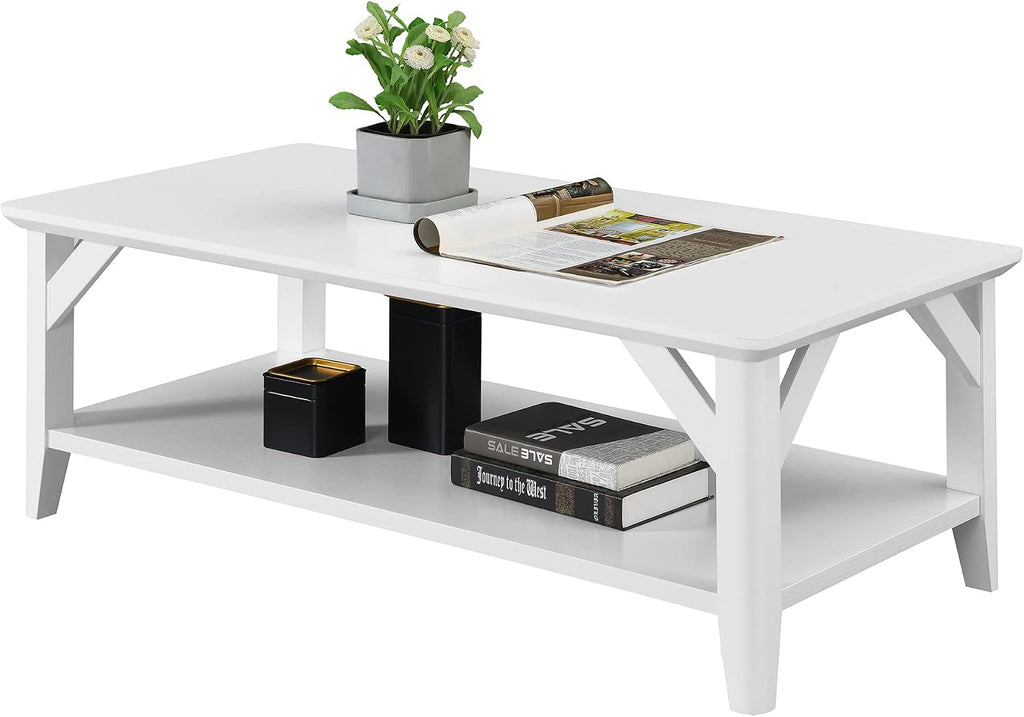 Convenience Concepts Winston Coffee Table 47.25' - Modern Center Room Accent with Storage Shelf for Transitional, Traditional Living & Family Room, White
