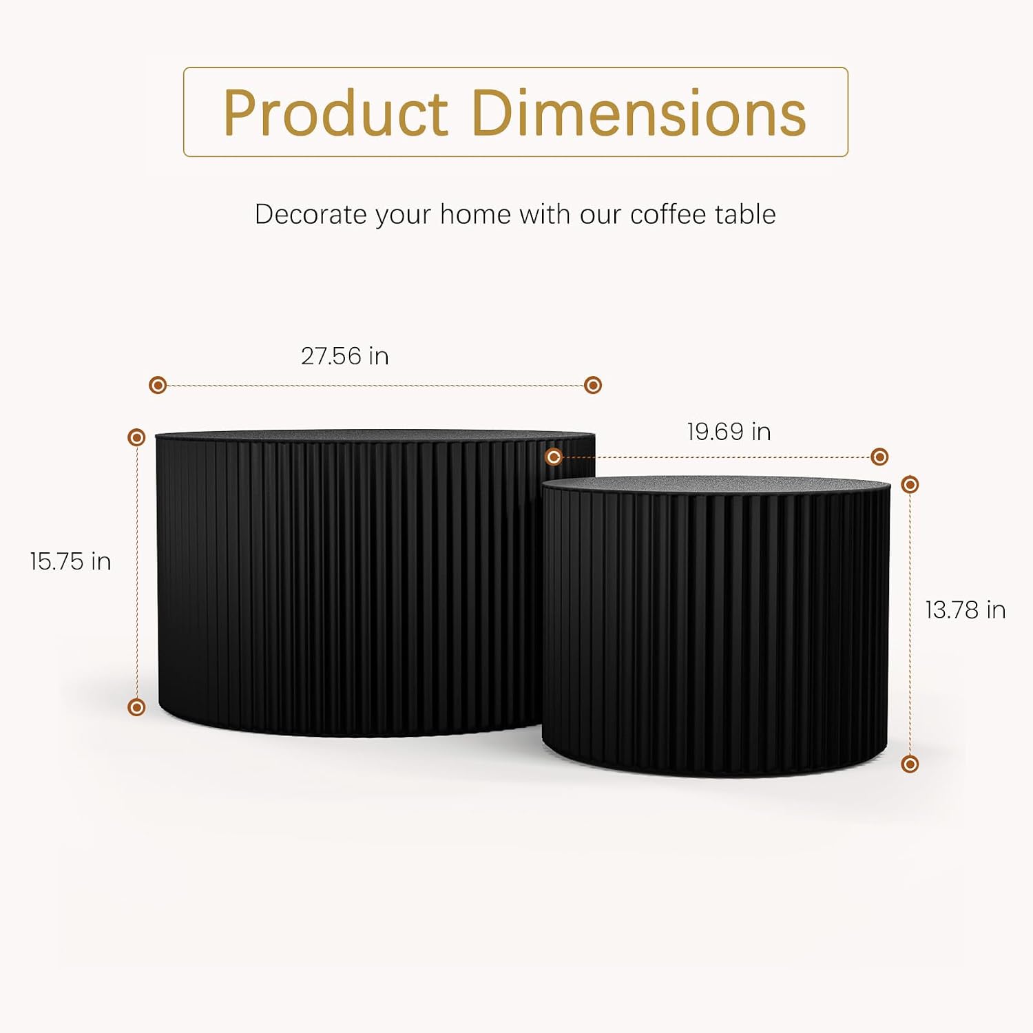 Round Coffee Table Set of 2 Modern Nesting Coffee Tables Wooden Drum Coffee Tables with Non-Slip Feet, Circle Nesting Tables End Table for Living Room Office, No Assembly (Black 27.56'+19.69')