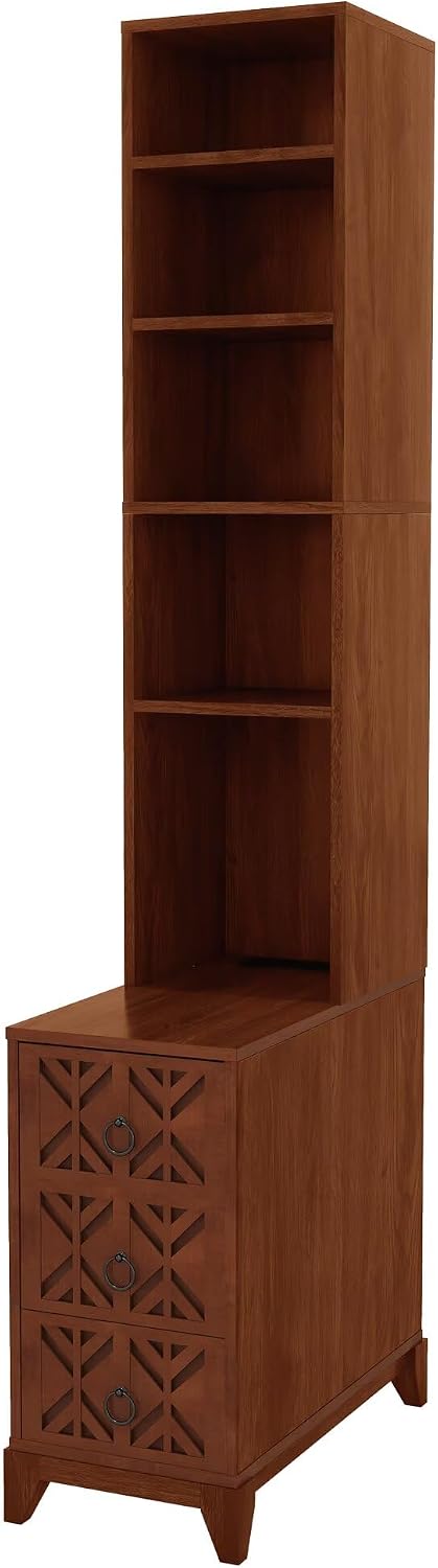 JIJIWANG 23.6' L End Table with 3 Drawers, Corner Table with 4 Open Shelves, Tall Side Table for Bedroom and Corner, Expect Arrival Date, Natural