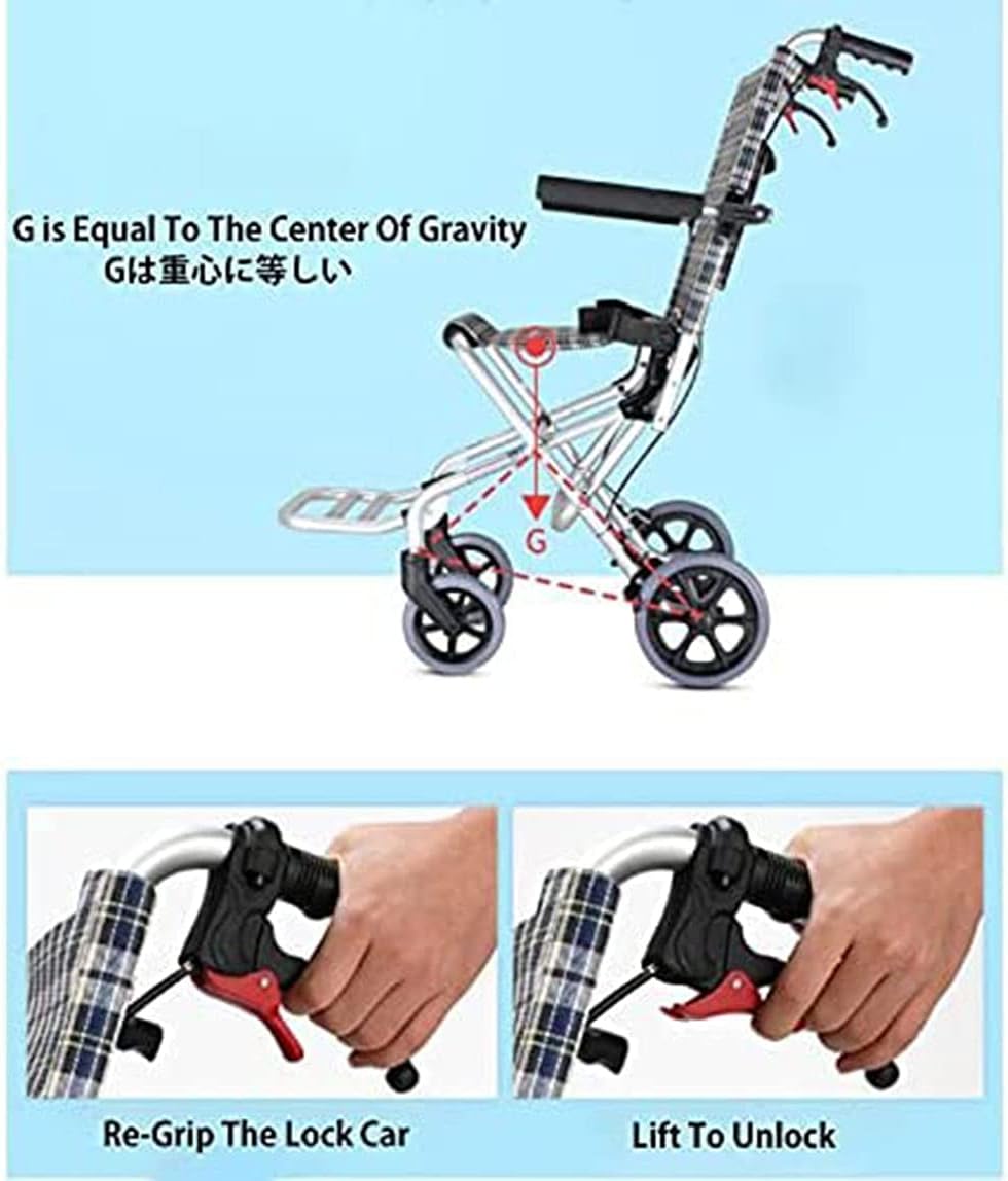 Folding Transport Chair with Footrests - Adult Wheelchair for Travel and Storage with 8-Inch Wheels, Foldable and Portable Disability Aid