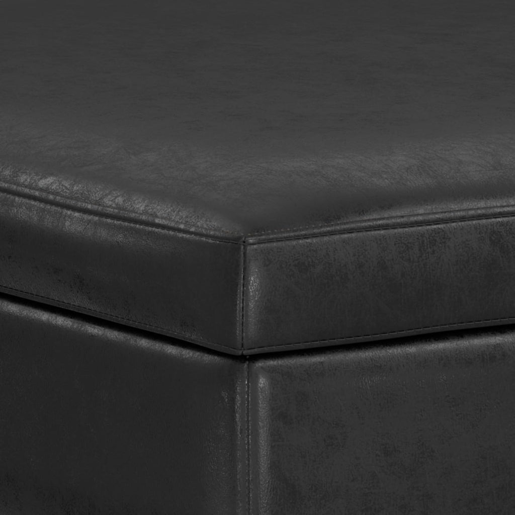 SIMPLIHOME Owen XL Square Coffee Table Storage Ottoman - 40 inch Wide Upholstered Vegan Leather Lift-Top Ottoman in Distressed Black, Mid-Century Modern Ottoman for Living Room with Ample Storage