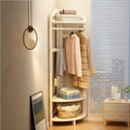 Simple Storage Rack, Floor-standing Coat Rack with Shelves, Corner Coat Rack with Hooks, Multifunctional Clothes Hanger for Living Room, Entrance, Bedroom(White)
