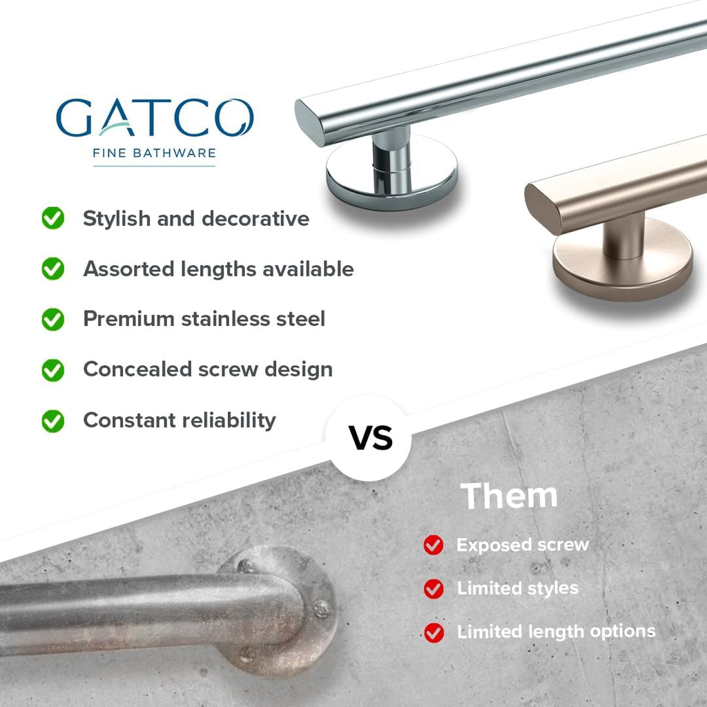 Gatco 671SN Nouveau ADA Compliant 18-Inch Grab Bar, Satin Nickel Wall Mounted Stainless Steel Bathroom Safety Grab Bar, Heavy Duty Shower & Bathtub Support Handle for Elderly & Handicap Assistance