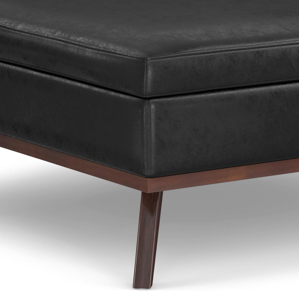 SIMPLIHOME Owen XL Square Coffee Table Storage Ottoman - 40 inch Wide Upholstered Vegan Leather Lift-Top Ottoman in Distressed Black, Mid-Century Modern Ottoman for Living Room with Ample Storage
