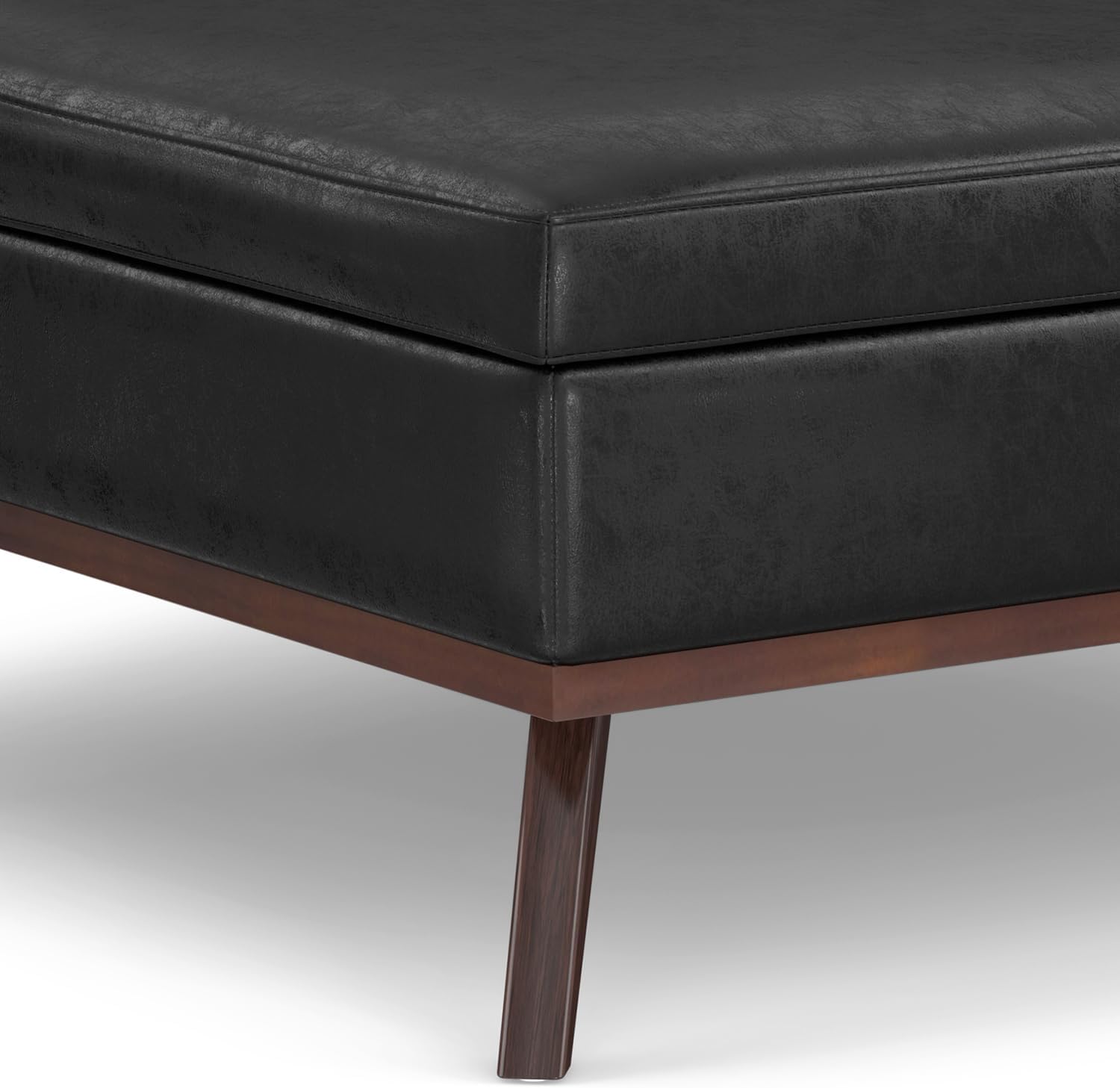 SIMPLIHOME Owen XL Square Coffee Table Storage Ottoman - 40 inch Wide Upholstered Vegan Leather Lift-Top Ottoman in Distressed Black, Mid-Century Modern Ottoman for Living Room with Ample Storage
