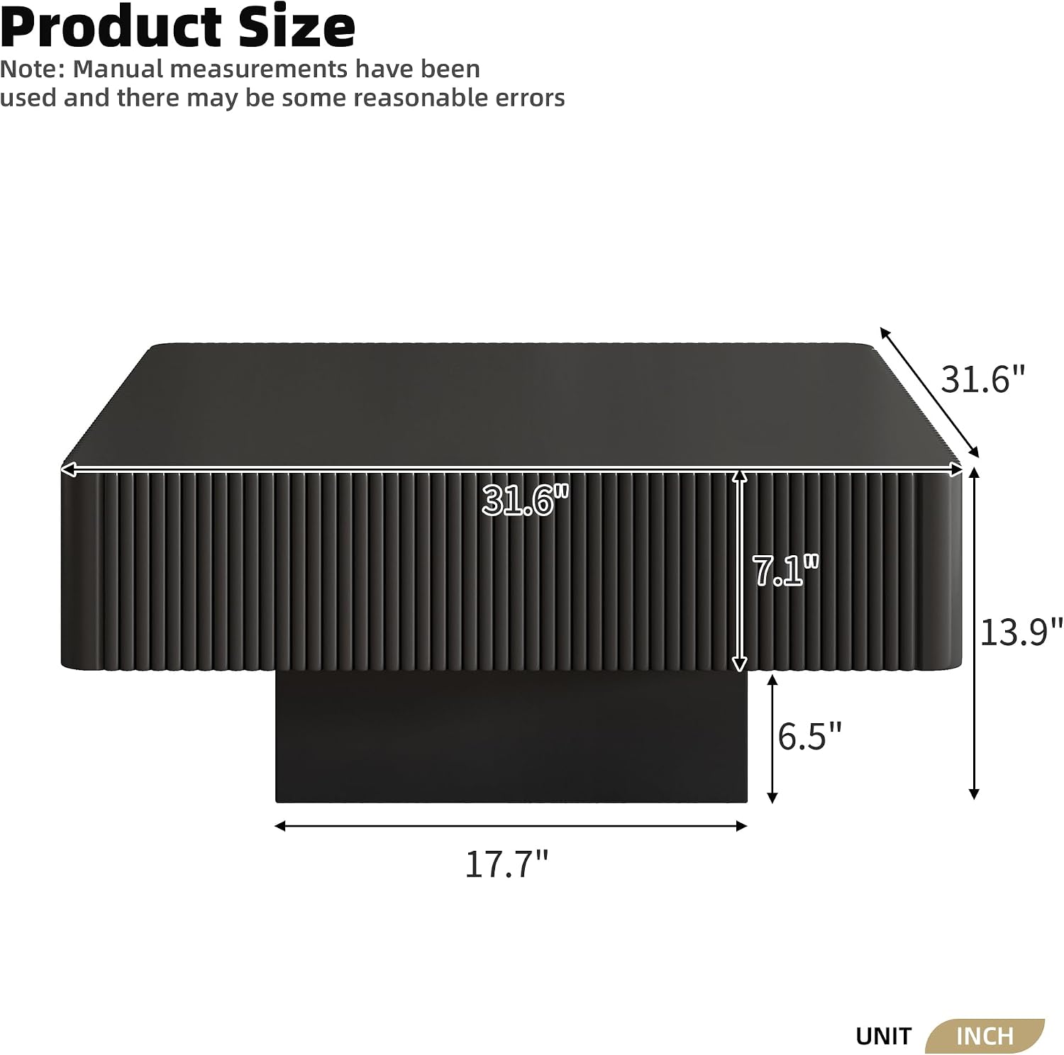 Merax Modern 31.6' W Square Coffee Table with Sturdy Base, Wood Center Tables for Living Room Reception Room, Easy Assemble, Black
