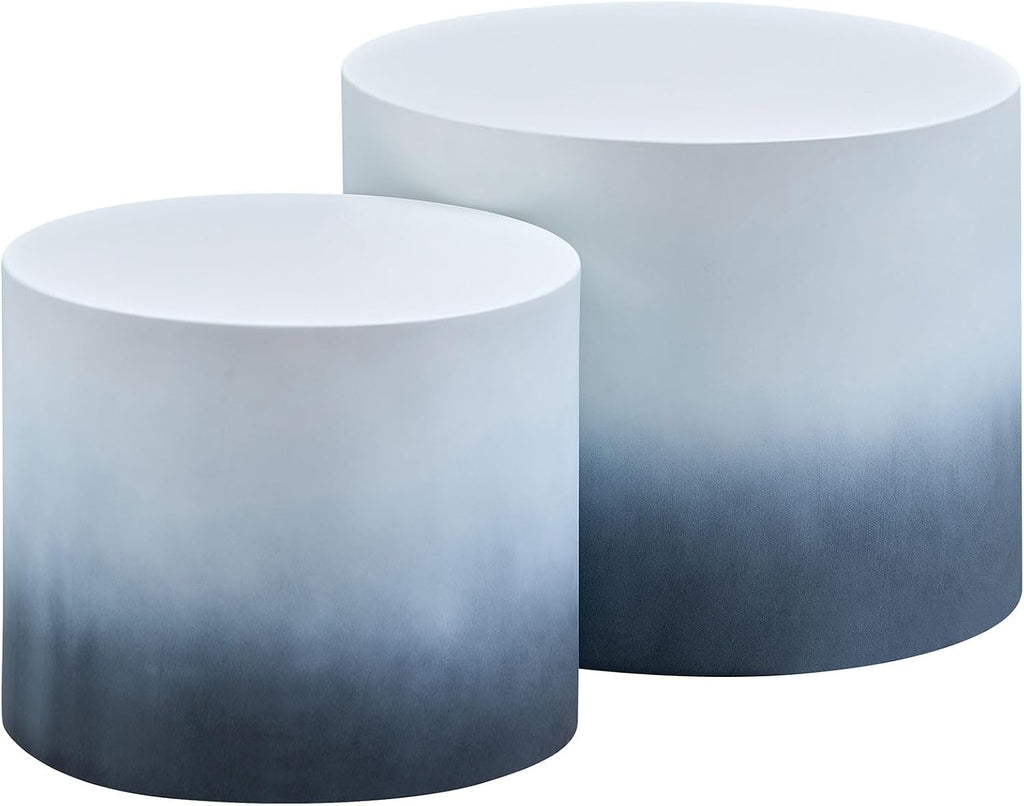 Round Coffee Table Set of 2, Nesting Coffee Table and End Table Set Wood Small Circle Drum Side Table for Living Room Office, No Assembly,Black&White