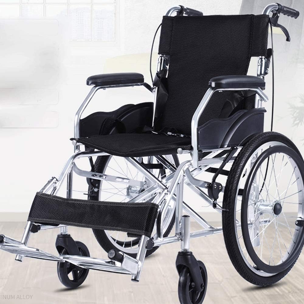 Wheelchair, Aluminum Alloy Stab-Resistant Tire Wheelchair Small Folding Lightweight Elderly Disabled Scooter, Size: 90 80 58cm