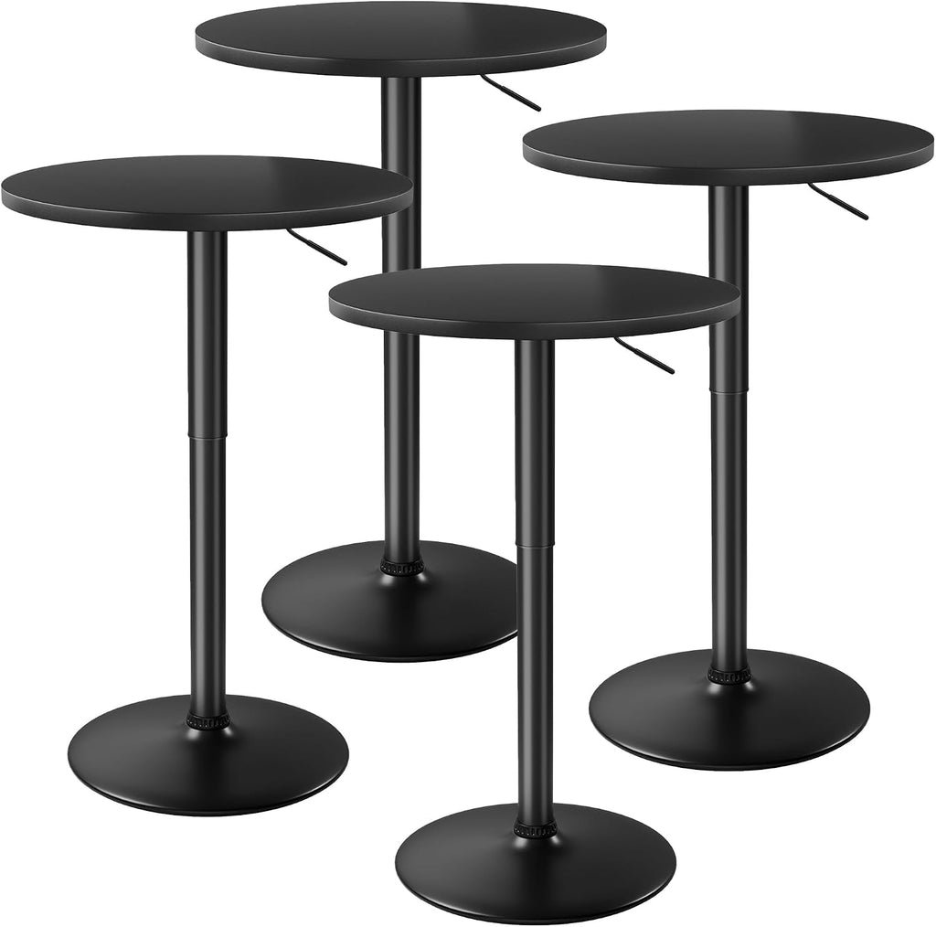 Furmax Bistro Pub Table Height Adjustable Round Bar Table 27.4-36 Inches, 360°Swivel Cocktail Table for Dining Room, Party, Café (4, Black)