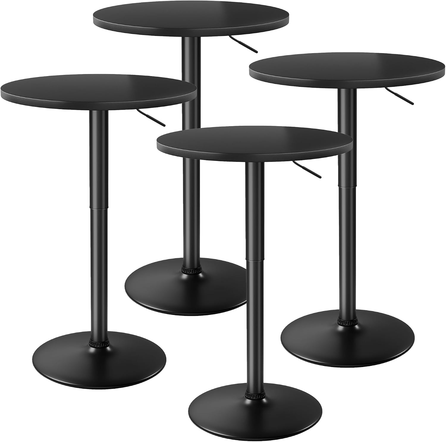 Furmax Bistro Pub Table Height Adjustable Round Bar Table 27.4-36 Inches, 360°Swivel Cocktail Table for Dining Room, Party, Café (4, Black)