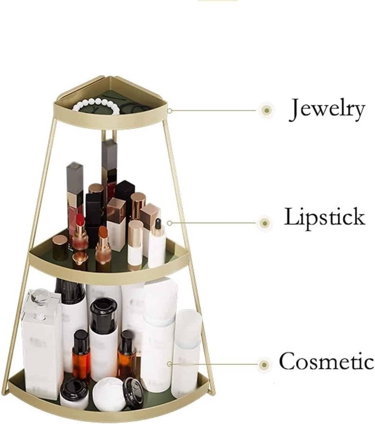 Bathroom Makeup Organizers, Corner Cosmetic Iron Shelf Desktop Dressing Table 3 Tier Simple Lipstick Makeup Rack Organizer Organizer for Vanity(Black)