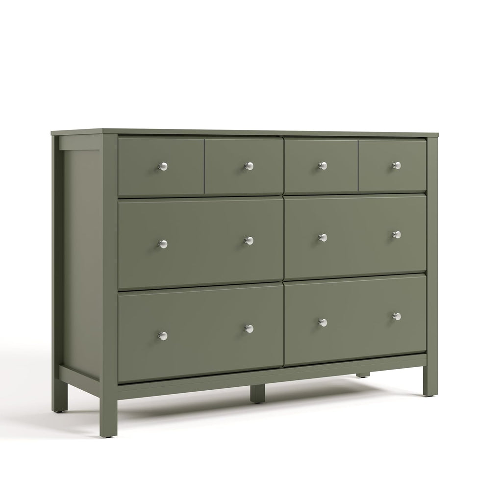 Storkcraft Horizon 6 Drawer Dresser (Olive) – GREENGUARD Gold Certified Dresser for Nursery & Kids' Room, Modern Storage with Interlocking Drawer System