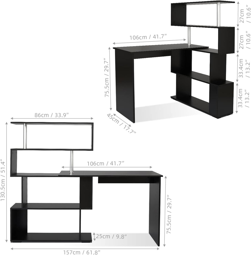 Mondeer 41.7' L Shaped Desk with 4-Tier Storage Shelves, Computer Corner Desk for Study Home Office Living Room (Black)