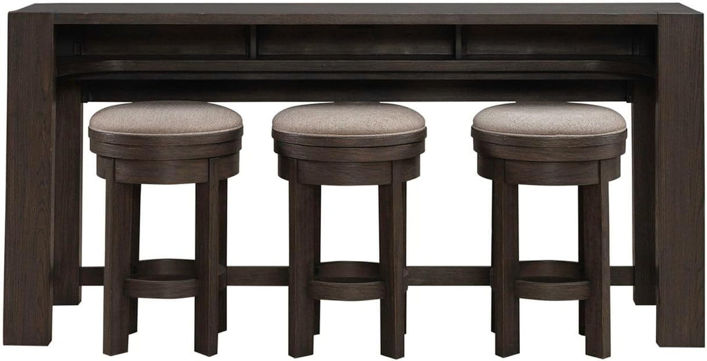 Liberty Furniture Lennox Hill Living Room 4 Piece Set - Console Bar Table, 3 Swivel Upholstered Stools - Bark