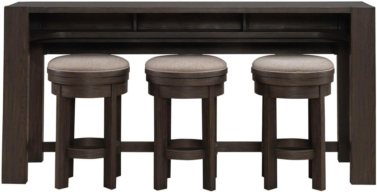 Liberty Furniture Lennox Hill Living Room 4 Piece Set - Console Bar Table, 3 Swivel Upholstered Stools - Bark