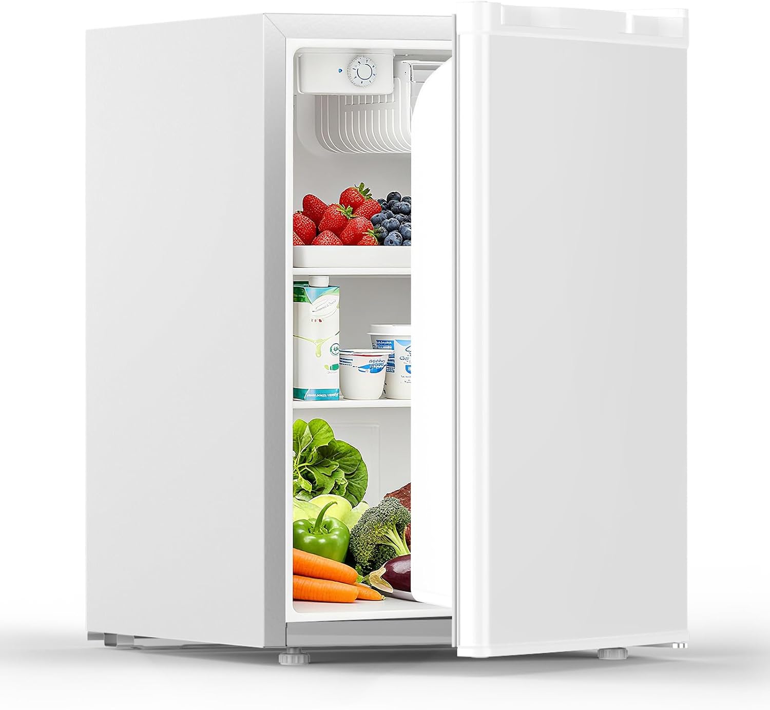 COWSAR 2.6 Cu.Ft Dorm Fridge with Freezer, Single Reversible Door Compact Refrigerator, Adjustable Thermostat, 2 Removable Shelves, Commercial Drink Fridge for Bedroom, Office, Kitchen, Dorm, White