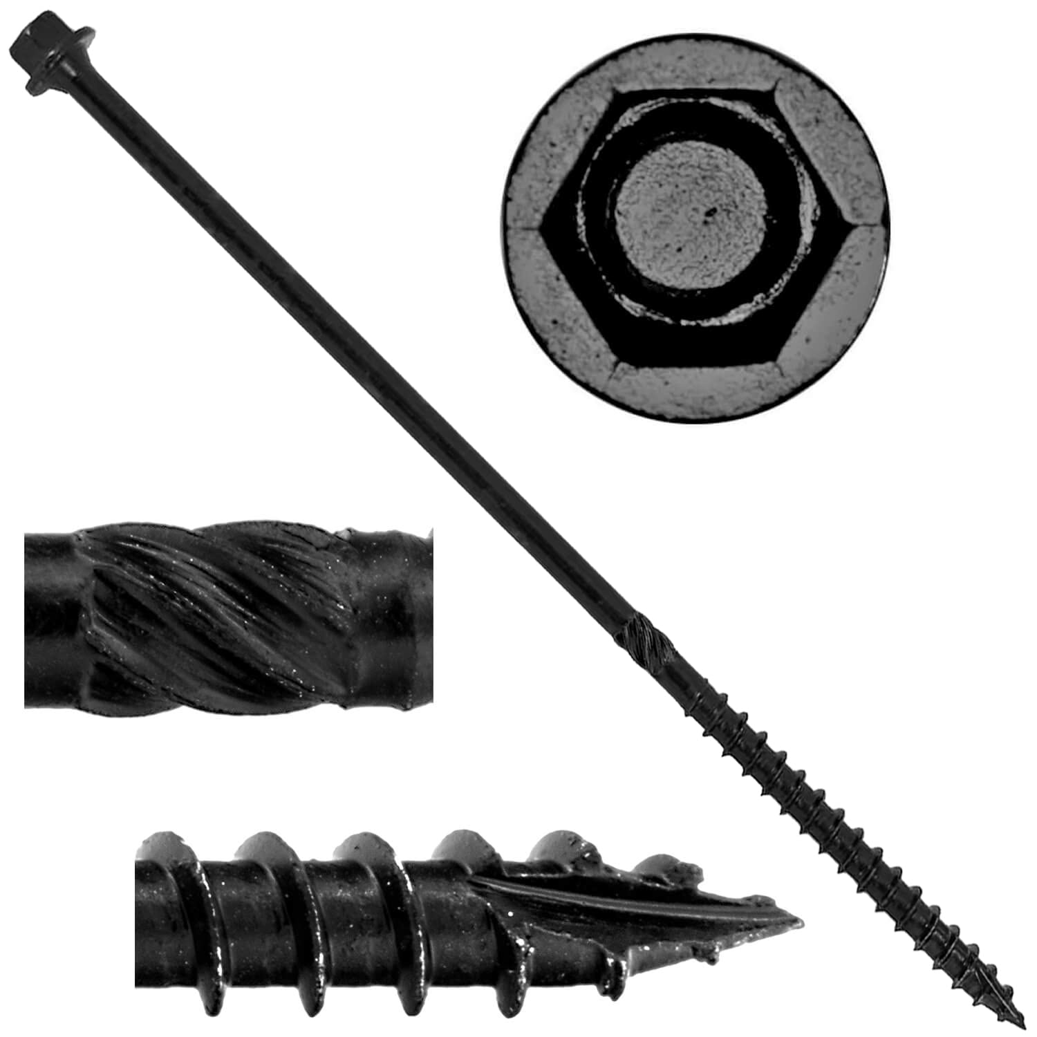 Jake Sales #14 X 7 Heavy Duty Black Timber/Log/Landscaping Wood Screws - Exterior Coated Heavy Duty Screws. 10 x 50 Count Boxes - 500 Screws