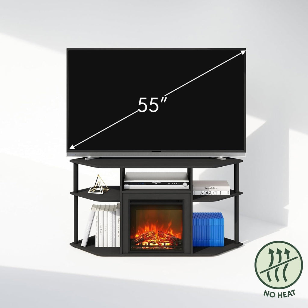 HomeStock Electric Fireplace TV Stand - Corner Entertainment Center for TVs up to 55 Inch Americano/Corner with Tube