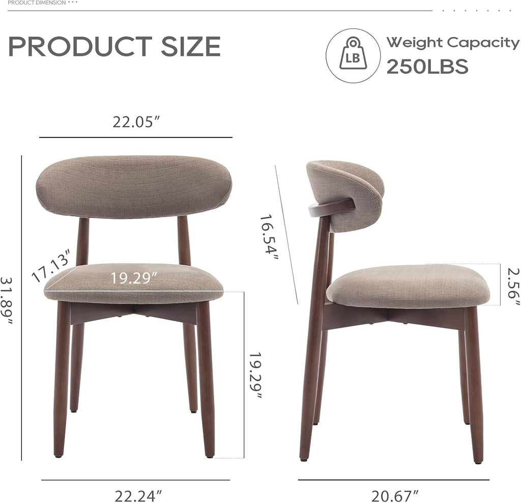 COLAMY Wooden Dining Chairs Set of 2, Modern Fabric Upholstered Dining Room Chair, Farmhouse Kitchen Chair with Foot Pegs, Camel