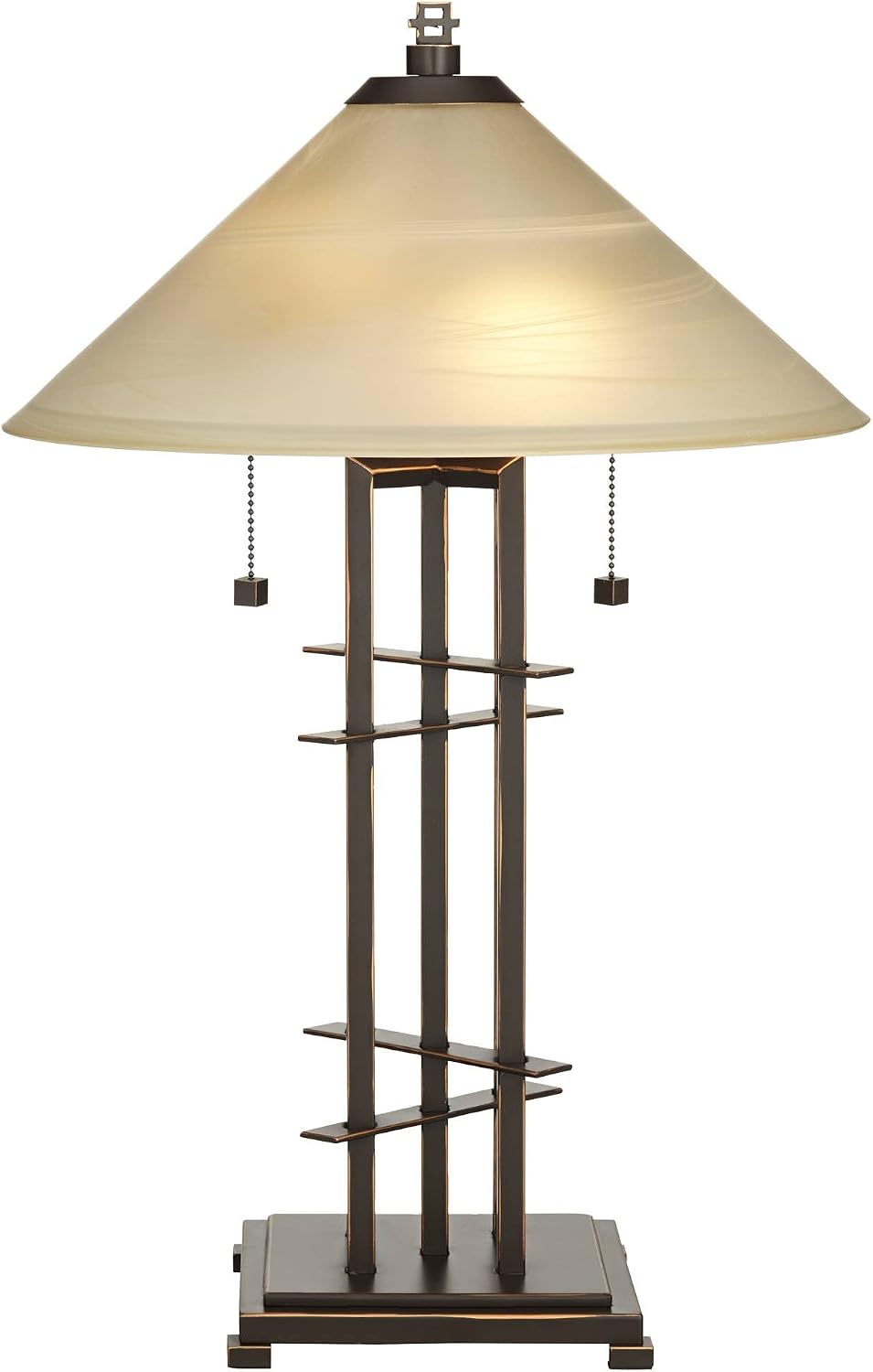 Franklin Iron Works Metro Collection Planes 'n' Posts Mission Rustic Accent Table Lamp 23.5' High Bronze Cone Alabaster Art Glass Shade Decor for Living Room Bedroom House Bedside (Color May Vary)