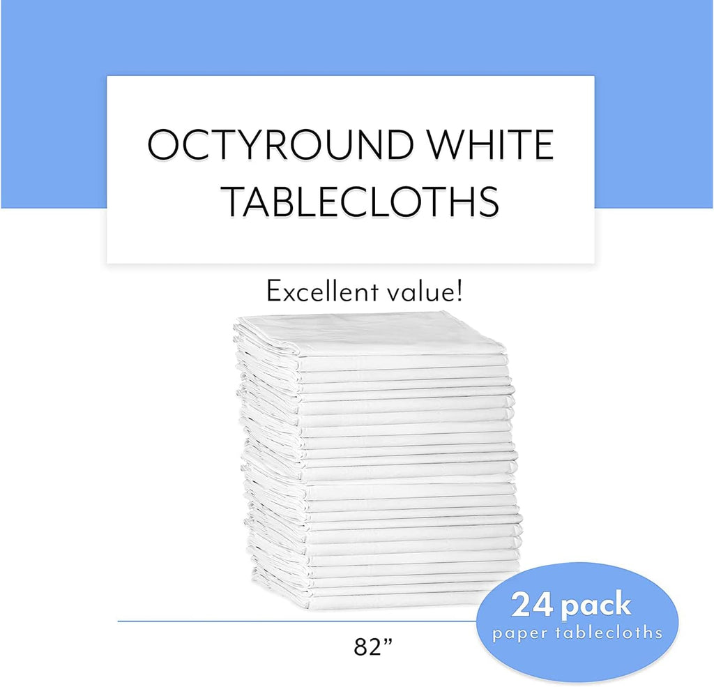 Upper Midland Products 82' Round Paper Tablecloths with Plastic Backing - 24-Pack, Elegant, All-Season, Great for Weddings and Formal Events
