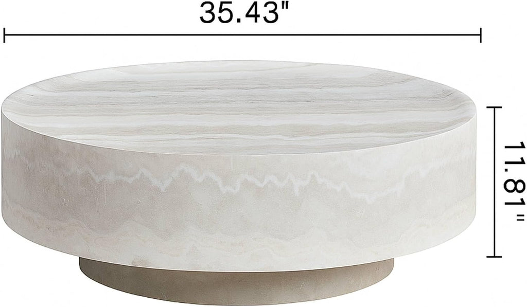 Round Coffee Tables for Living Room, Faux Mars Pattern Pedestal CoffeeTables Mid Century Modern Minimalist Side Tables Travertine Stone Pattern Accent End Table for Apartment, Office Fibgerglass Beige