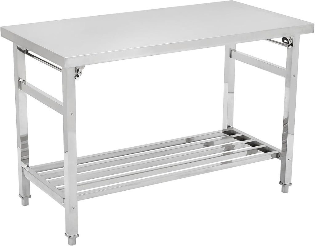 Garvee 48x24 Inch NSF Stainless Steel Folding Table – Heavy-Duty Commercial Prep Table for Kitchen, Restaurant & Home, 500 lbs Capacity with Adjustable Undershelf, Easy to Assemble