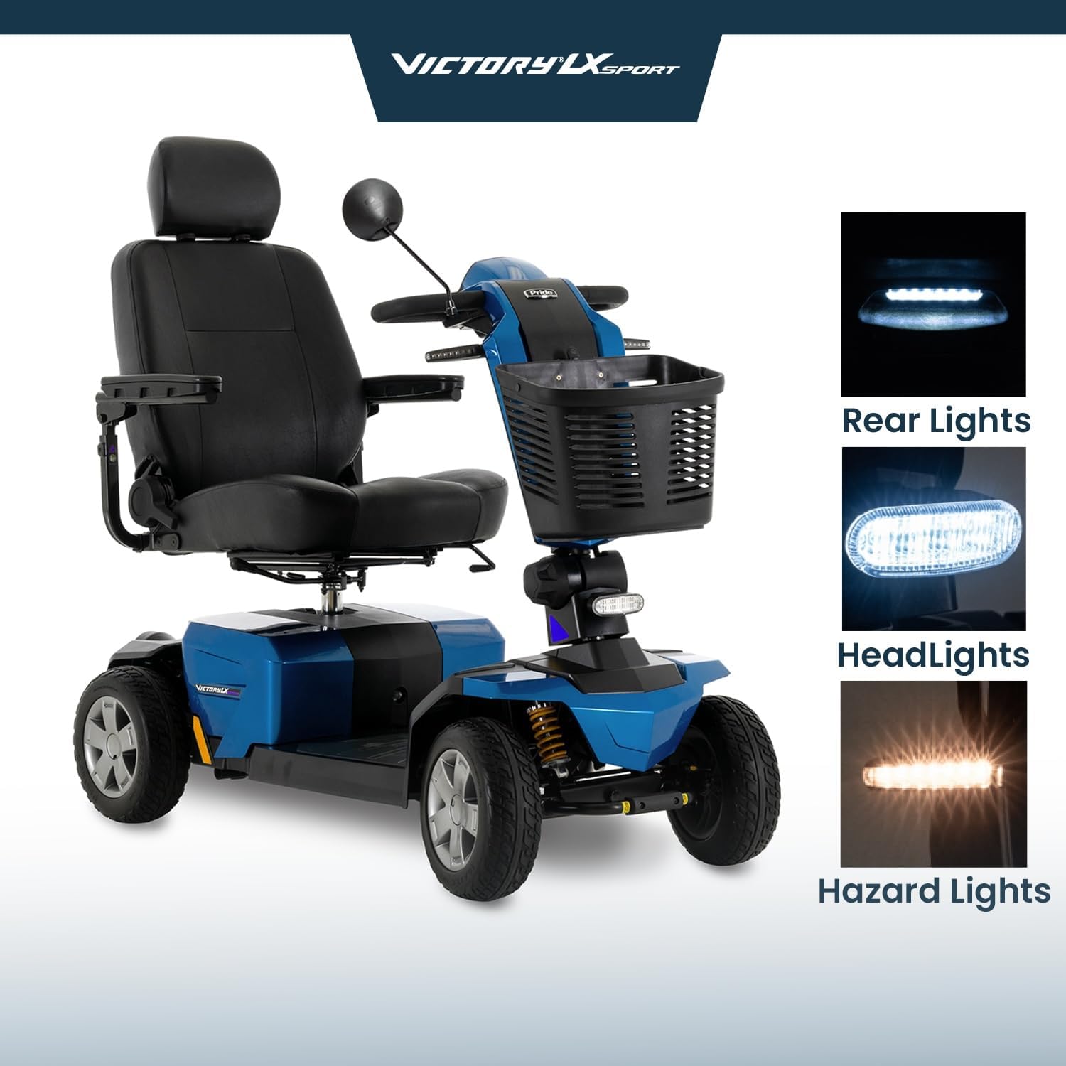 Pride Victory LX Sport + Accessories, Heavy Duty 4 Wheel Scooter for Adults and Seniors, Comfrot High Back Seating, 400 lb Capacity, LED Lighting, CTS Suspension, 8.6 MPH, Extended Service Warranty