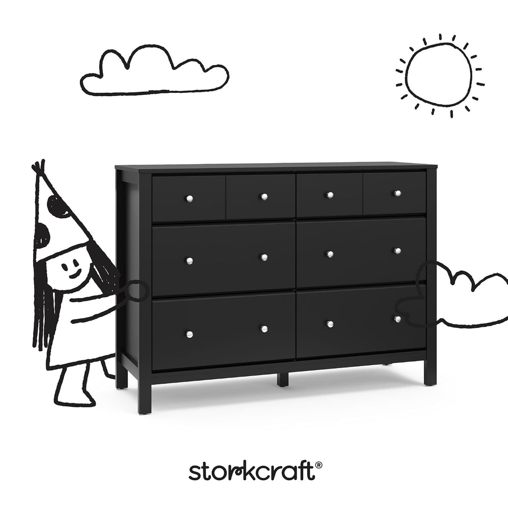 Storkcraft Horizon 6 Drawer Dresser (Black) – GREENGUARD Gold Certified Dresser for Nursery & Kids' Room, Modern Storage with Interlocking Drawer System