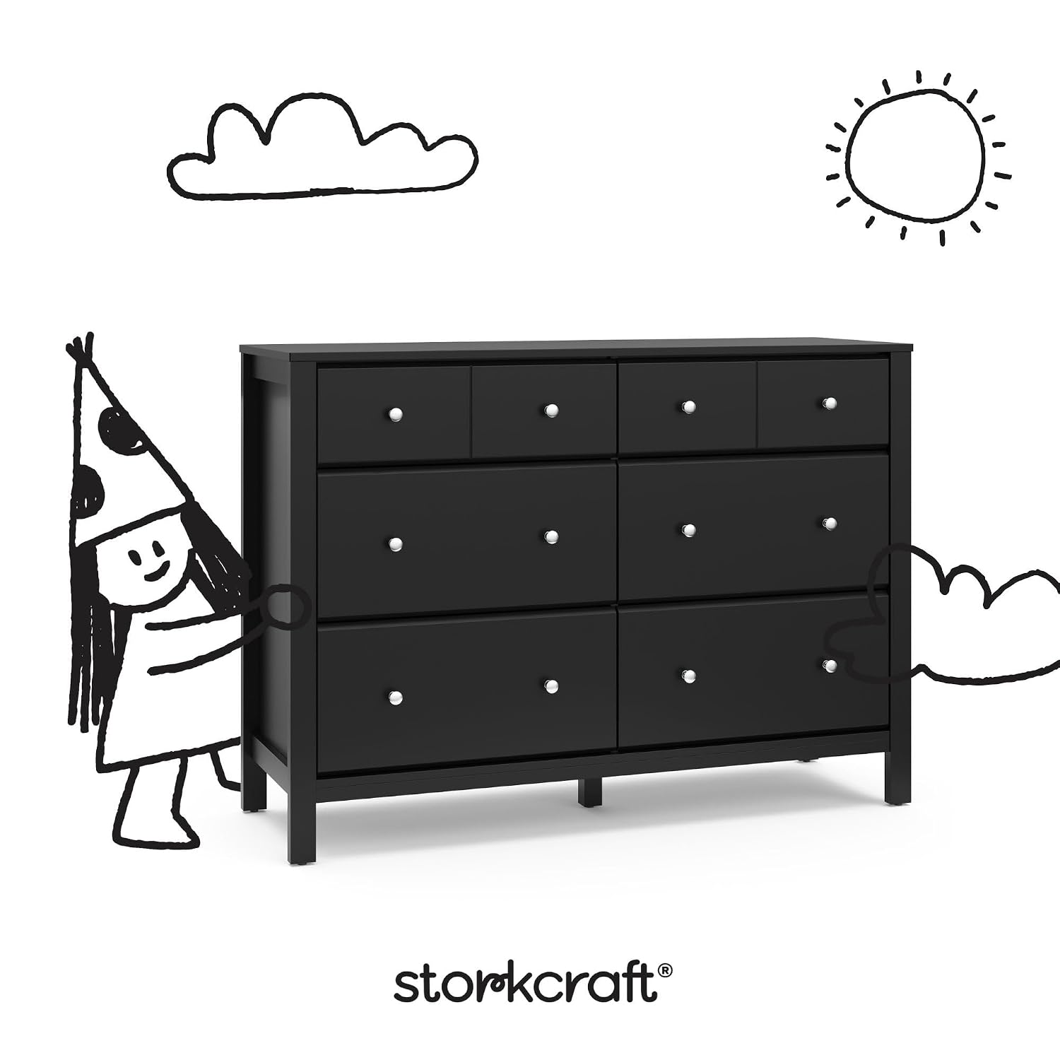 Storkcraft Horizon 6 Drawer Dresser (Black) – GREENGUARD Gold Certified Dresser for Nursery & Kids' Room, Modern Storage with Interlocking Drawer System