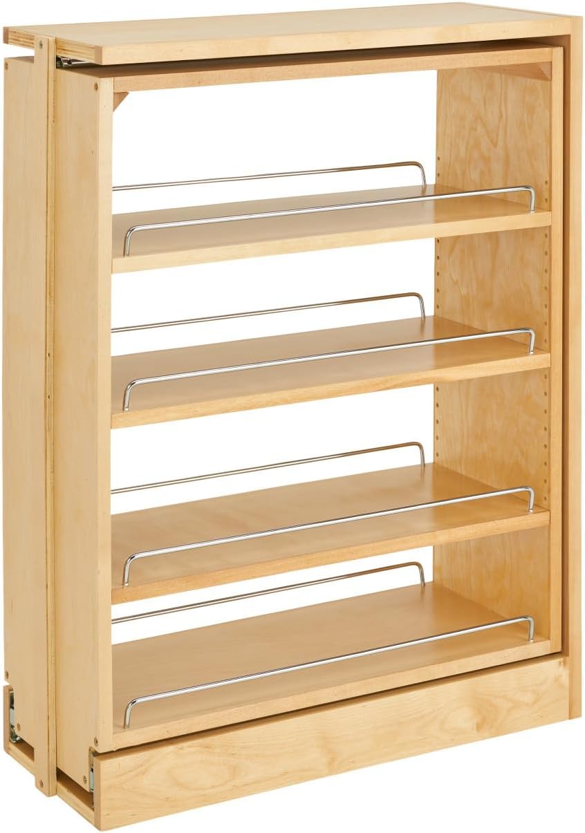 Rev-A-Shelf Pullout Shelf Organizer for Base Kitchen or Bathroom Cabinets, Wood Filler Pantry Storage or Spice Rack, Maple, 9' x 23' x 30', 432-BF-9C