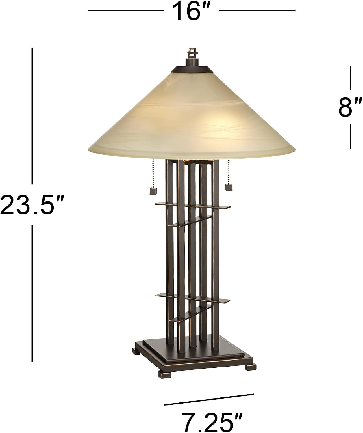 Franklin Iron Works Metro Collection Planes 'n' Posts Mission Rustic Accent Table Lamp 23.5' High Bronze Cone Alabaster Art Glass Shade Decor for Living Room Bedroom House Bedside (Color May Vary)