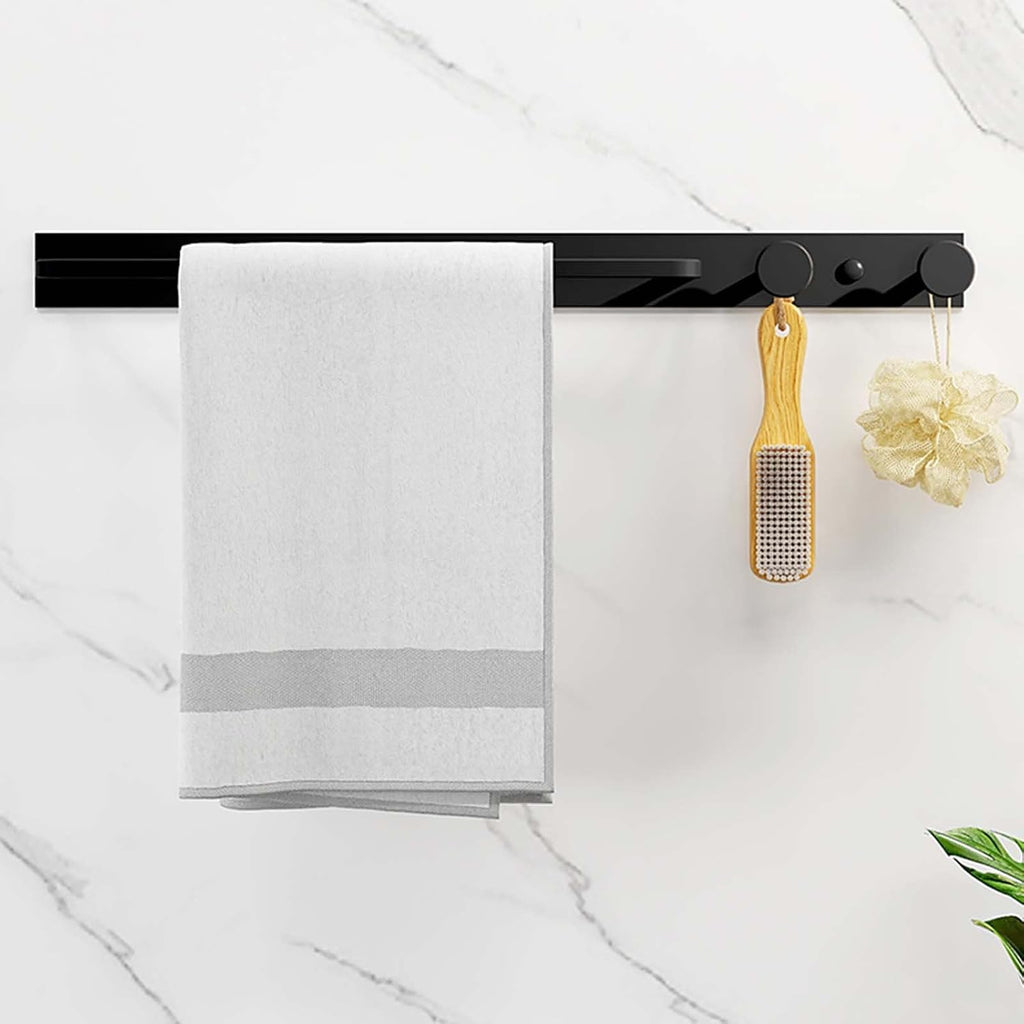 Towel Rack with Hook Wall Mounted Towel Bar Self Adhesive Towel Holder No Drill Space Aluminum for Kitchen Toilet,Black,50cm Bathroom
