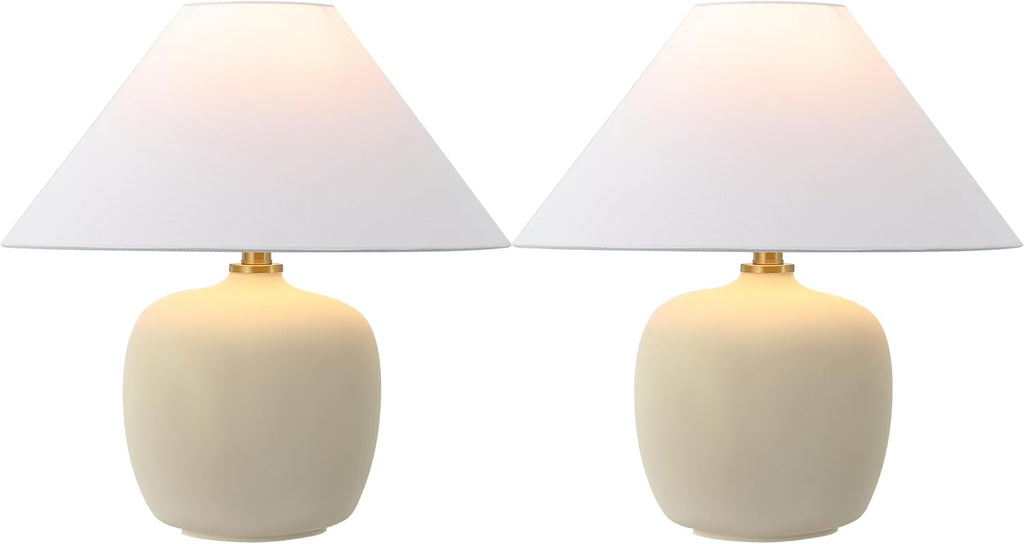 JONATHAN Y 18.25' Matte Cream Minimalist Table Lamps Set of 2 for Bedroom, White Linen Shade, Modern Scandinavian Bedside Lamps for Living Room Nightstand, LED Bulbs Included (JYL5600B-SET2)