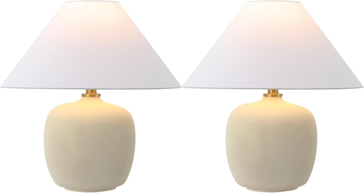 JONATHAN Y 18.25' Matte Cream Minimalist Table Lamps Set of 2 for Bedroom, White Linen Shade, Modern Scandinavian Bedside Lamps for Living Room Nightstand, LED Bulbs Included (JYL5600B-SET2)