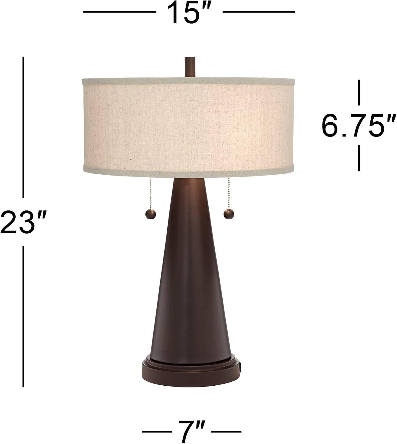 Franklin Iron Works Craig 23' Tall Rustic Farmhouse Accent Set of 2 Table Lamps with USB Ports A+C Charging Bronze Metal Natural Drum Shade for Bedroom Living Room House Desk Bedside Nightstand