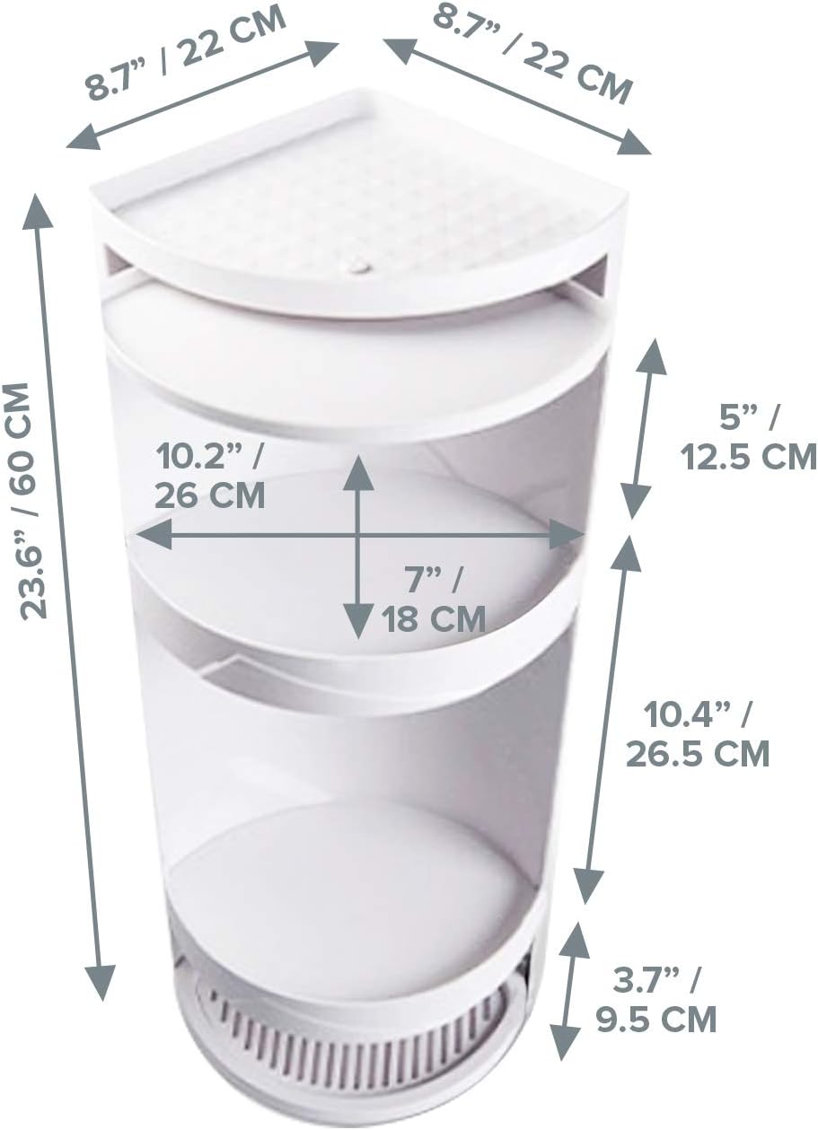 Bathroom Storage Corner Vanity Cabinet 24'x8.75'x8.75' Space Saver Rotating Organizer - 2-Tiered Storage Cabinet Countertop Storage or Wall Shelf - White Corner Shelf - Hidden Storage Rack