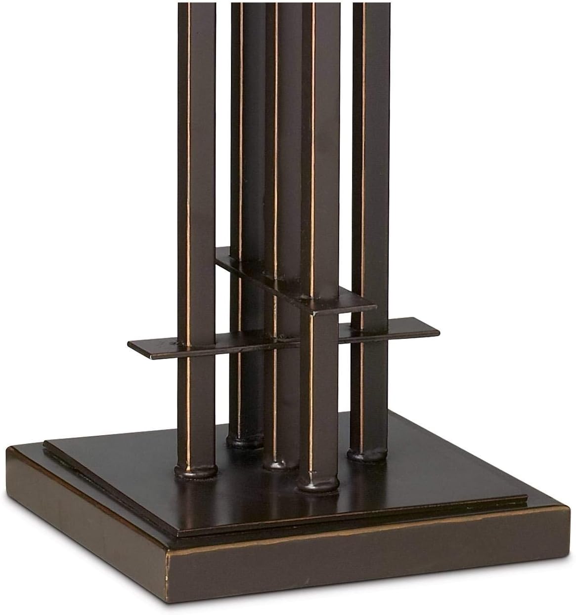 Franklin Iron Works Mission Tiffany Style Table Lamp Art Deco 26.25' High Wrought Iron Dark Bronze Brown Gold White Stained Glass Shade for Living Room Bedroom House Bedside Nightstand Home Office