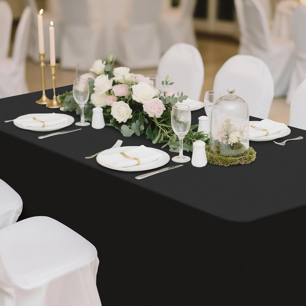 Smiry 10 Pack Spandex Table Cloth 8FT, Elastic Fitted Stretch Tablecloths, Washable and Wrinkle Free Rectangular Patio Table Cover for Outdoor, Wedding, Banquet & Parties (Black, 96Lx30Wx30H Inch)