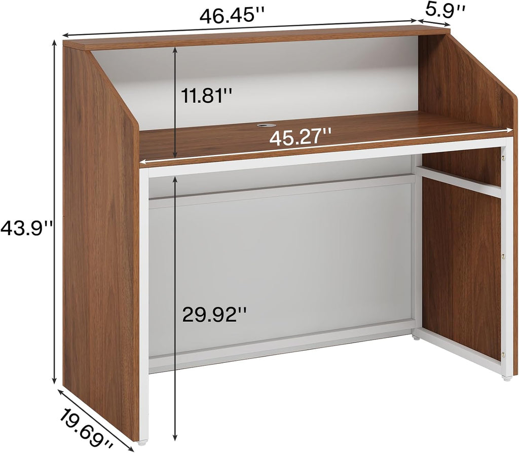 Tribesigns Reception Desk with Counter, Modern Front Desk Reception Room Table with Cable Grommet, 47 inch Retail Counter for Checkout, Lobby, Beauty Salon, Home Office Desk, Walnut