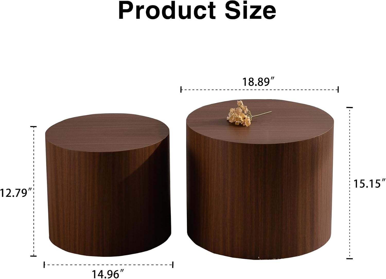 GDFStudio Round Nesting Coffee Table Set of 2, Modern Wooden Accent Side Table, Space Saving Small Circular Tea Coffee Tables and End Tables Sets for Living Room Small Space, No Assembly, Walnut